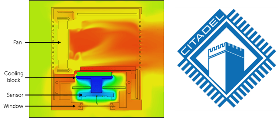 Figure 4: Citadel Chamber Technology. The left image shows typical temperature levels within a CMOS 